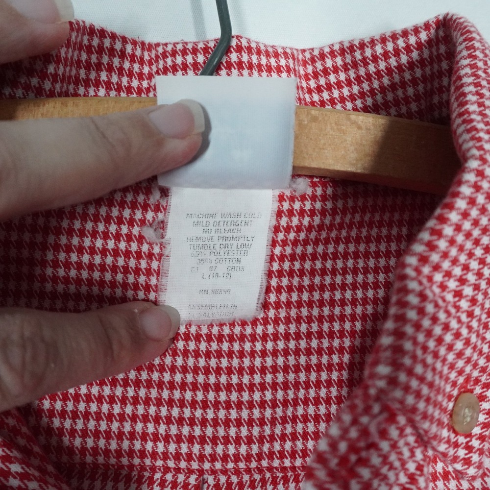 VTG Kelly's Kids Red White Gingham Button Down Shirt Long Sleeve Size‎ L 10-12 - Picture 5 of 9